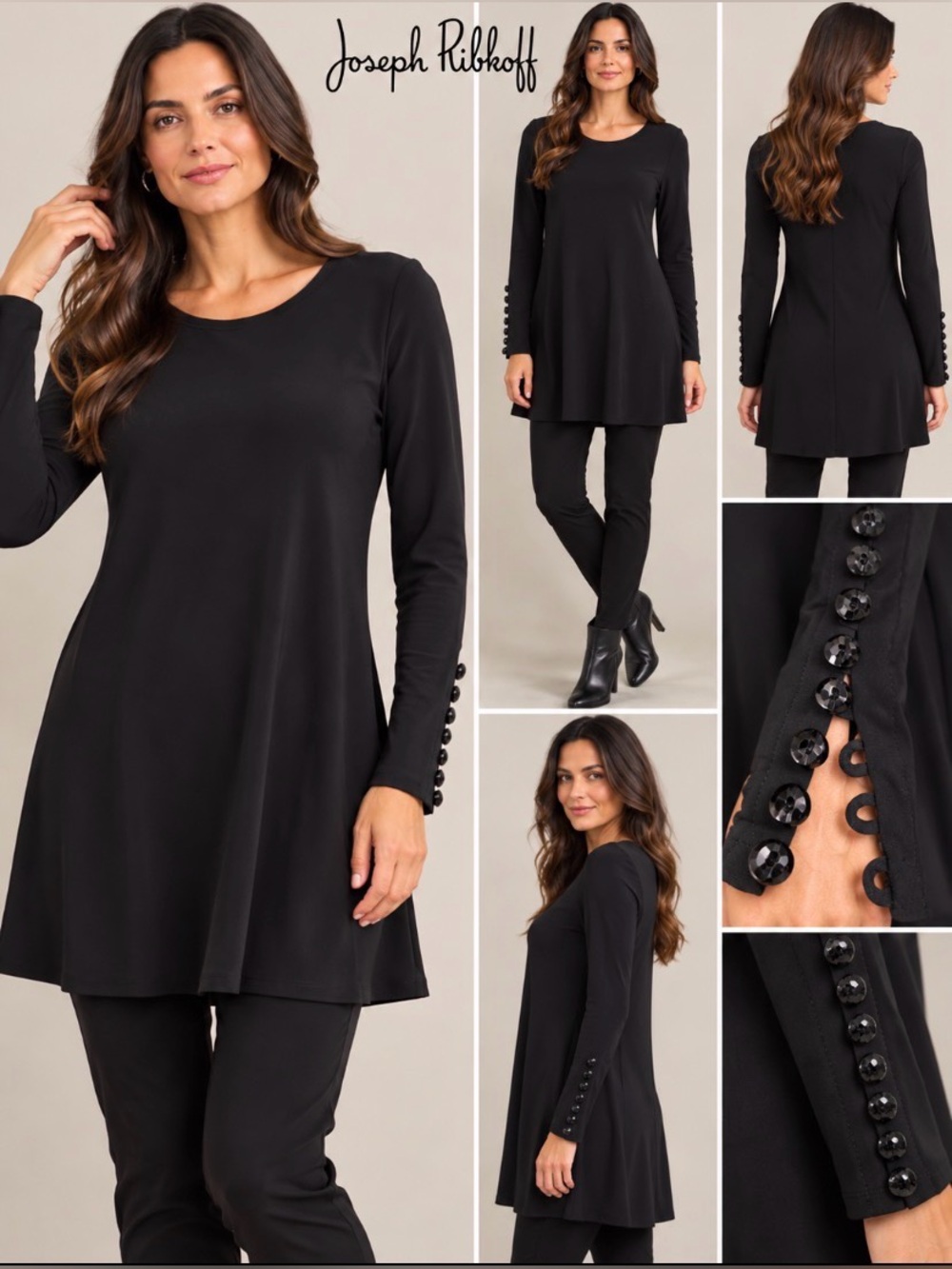 Joseph Ribkoff Black A-Line Tunic Top Button Sleeve Size 6 Canada